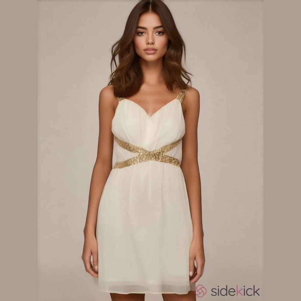 FORMAL Women’s homecoming, mini dress off-white with gold sequins. EUC
